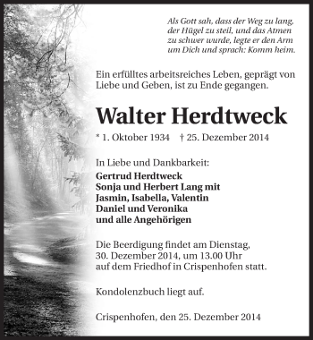 Traueranzeige von Walter Herdtweck 
