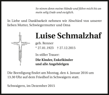 Traueranzeige von Luise Schmalzhaf 