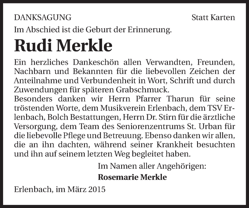  Traueranzeige für Rudi Merkle vom 04.03.2015 aus 