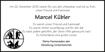 Traueranzeige von Marcel Kübler 