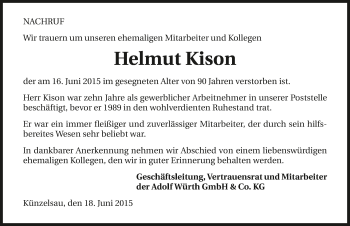 Traueranzeige von Helmut Kison 