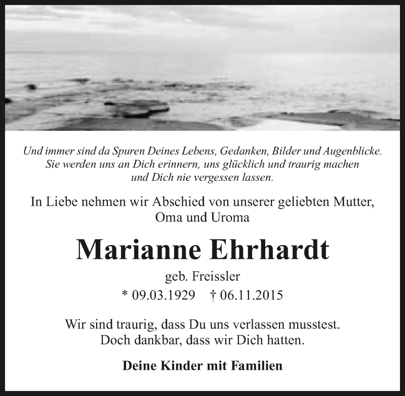  Traueranzeige für Marianne Ehrhardt vom 10.11.2015 aus 