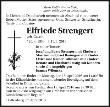Traueranzeige von Elfriede Strengert 
