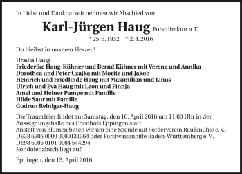 Traueranzeige von Karl-Jürgen Haug 