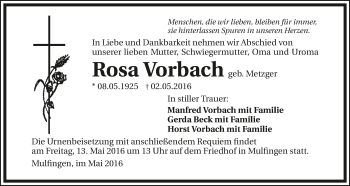 Traueranzeige von Rosa Vorbach 