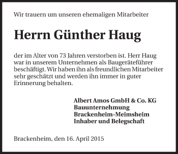 Traueranzeige von Günther Haug 