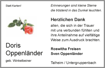 Traueranzeige von Doris Oppenländer 