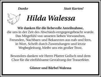 Traueranzeige von Hilda Walessa 