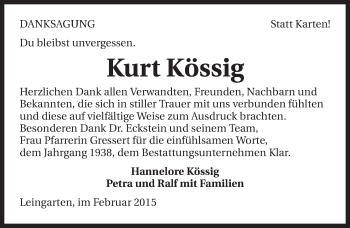 Traueranzeige von Kurt Kössig 