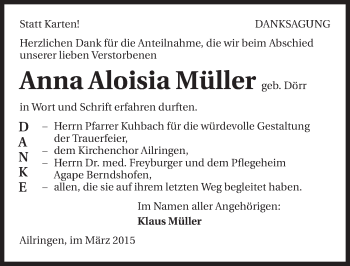 Traueranzeige von Anna Aloisia Müller 