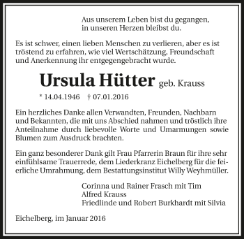 Traueranzeige von Ursula Hütter 