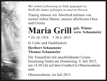 Traueranzeige von Maria Grill 