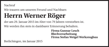 Traueranzeige von Werner Röger 