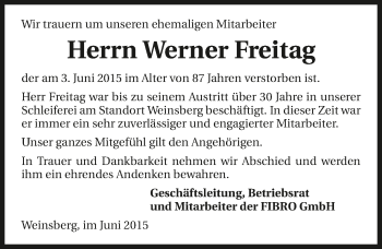 Traueranzeige von Werner Freitag 