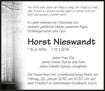 Traueranzeige von Horst Nieswandt 