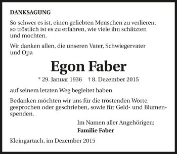 Traueranzeige von Egon Faber 