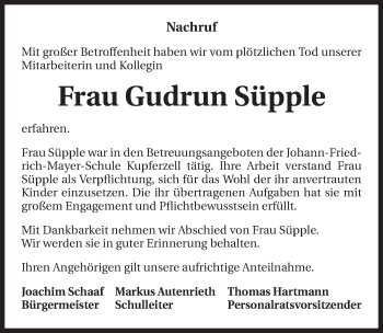 Traueranzeige von Gudrun Süpple 