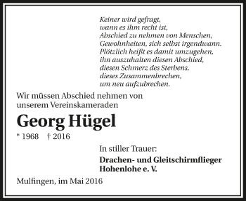 Traueranzeige von Georg Hügel 