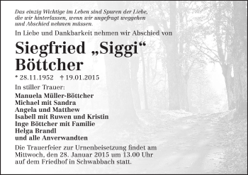 Traueranzeige von Siegfried Böttcher 
