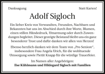 Traueranzeige von Adolf Sigloch 