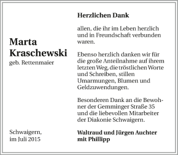Traueranzeige von Marta Kraschewski 