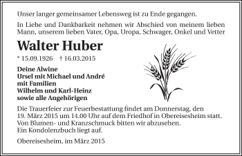 Traueranzeige von Walter Huber 
