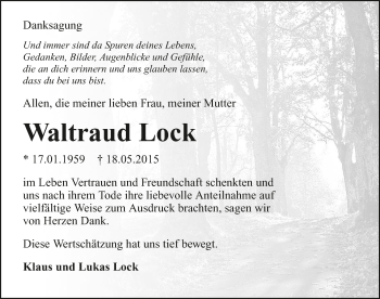Traueranzeige von Waltraud Lock 