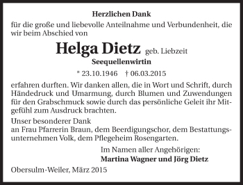 Traueranzeige von Helga Dietz 
