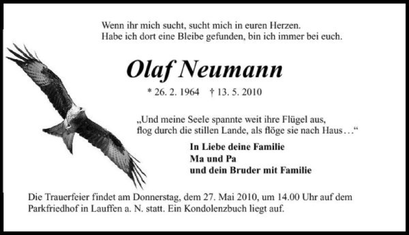  Traueranzeige für Olaf Neumann vom 22.05.2010 aus 