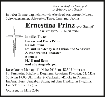 Traueranzeige von Ernestina Prinz 