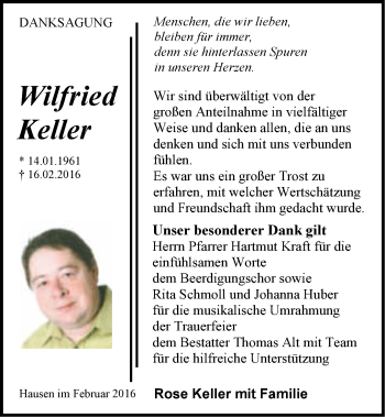 Traueranzeige von Wilfried Keller 