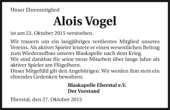 Traueranzeige von Alois Vogel 