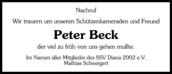 Traueranzeige von Peter Beck 