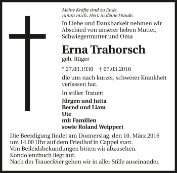 Traueranzeige von Erna Trahorsch 