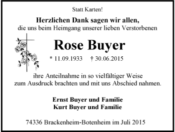 Traueranzeige von Rose Buyer 
