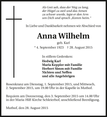 Traueranzeige von Anna Wilhelm 