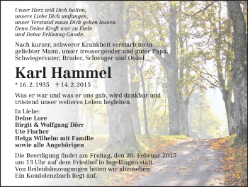 Traueranzeige von Karl Hammel 
