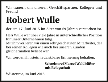 Traueranzeige von Robert Wulle 