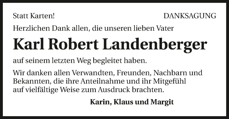  Traueranzeige für Karl Robert Landenberger vom 03.06.2015 aus 