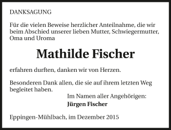 Traueranzeige von Mathilde Fischer 