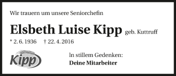 Traueranzeige von Elsbeth Luise Kipp 