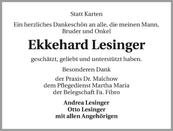 Traueranzeige von Ekkehard Lesinger 