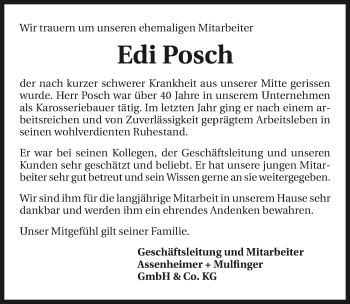 Traueranzeige von Edi Posch 