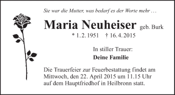 Traueranzeige von Maria Neuheiser 