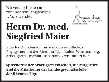 Traueranzeige von Siegfried Maier 