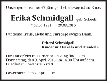 Traueranzeige von Erika Schmidgall 