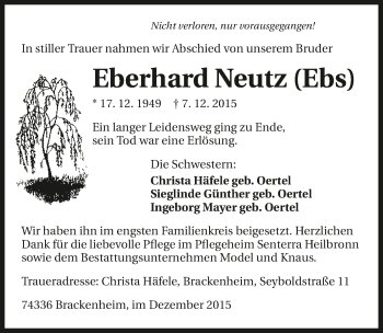 Traueranzeige von Eberhard Neutz 