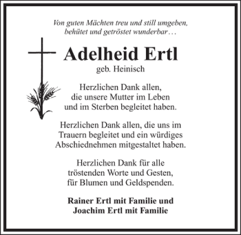 Traueranzeige von Adelheid Ertl 