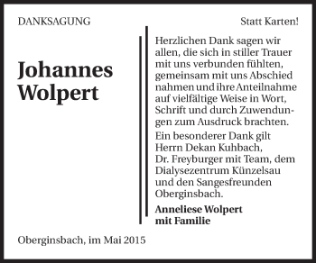 Traueranzeige von Johannes Wolpert 