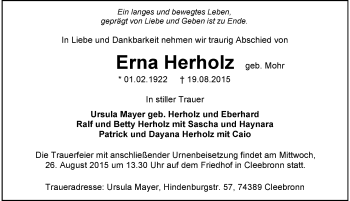 Traueranzeige von Erna Herholz 